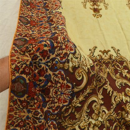 Sanskriti Vintage Long Dupatta Stole Rayon Cream/Brown Animal Printed Soft Hijab