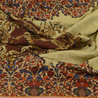 Sanskriti Vintage Long Dupatta Stole Rayon Cream/Brown Animal Printed Soft Hijab