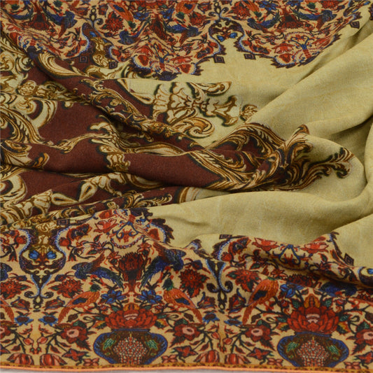 Sanskriti Vintage Long Dupatta Stole Rayon Cream/Brown Animal Printed Soft Hijab