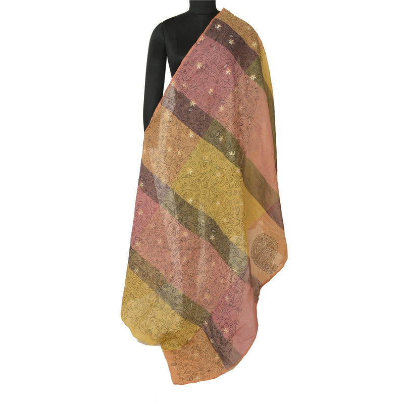 Sanskriti Vintage Dupatta Pure Cotton Multicolor Hand Embroidered Kantha Stole