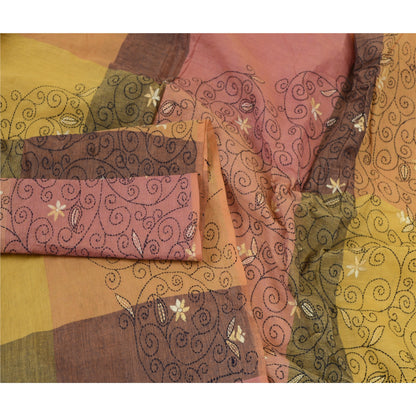 Sanskriti Vintage Dupatta Long Stole Pure Cotton Hand Embroidered Kantha Scarves