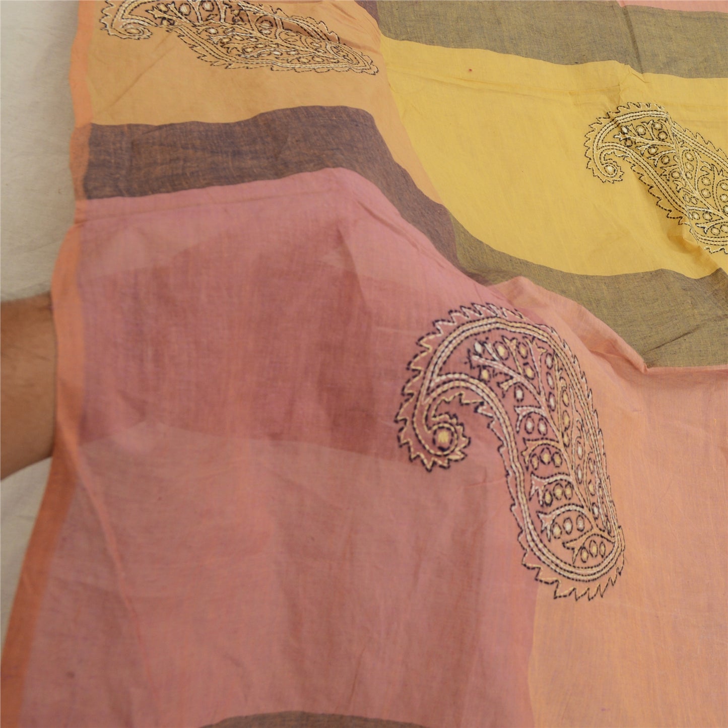 Sanskriti Vintage Dupatta Long Stole Pure Cotton Hand Embroidered Kantha Scarves