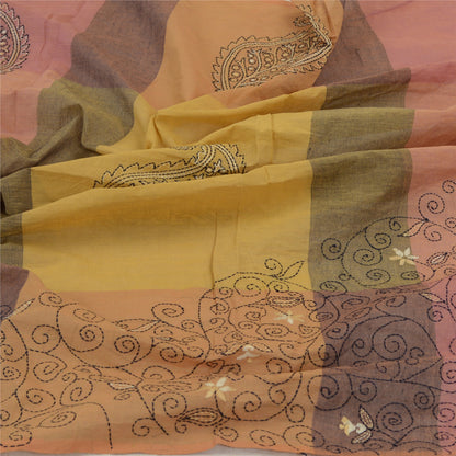 Sanskriti Vintage Dupatta Long Stole Pure Cotton Hand Embroidered Kantha Scarves