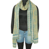 Sanskriti Vintage Long Dupatta Stole Pure Silk Olive Green Blue Printed Hijab