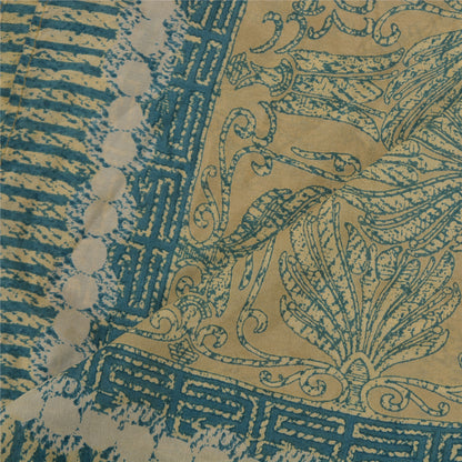 Sanskriti Vintage Long Dupatta Stole Pure Silk Olive Green Blue Printed Hijab