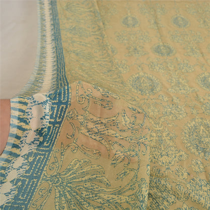 Sanskriti Vintage Long Dupatta Stole Pure Silk Olive Green Blue Printed Hijab