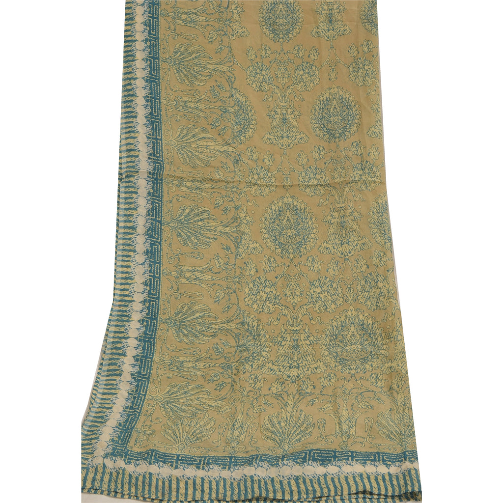 Sanskriti Vintage Long Dupatta Stole Pure Silk Olive Green Blue Printed Hijab