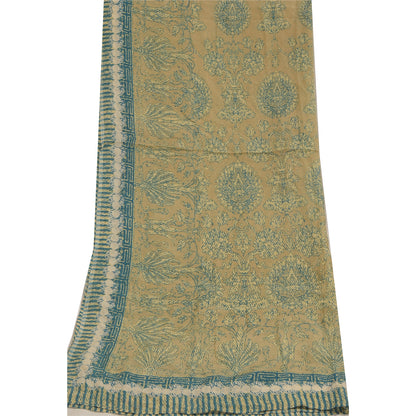 Sanskriti Vintage Long Dupatta Stole Pure Silk Olive Green Blue Printed Hijab