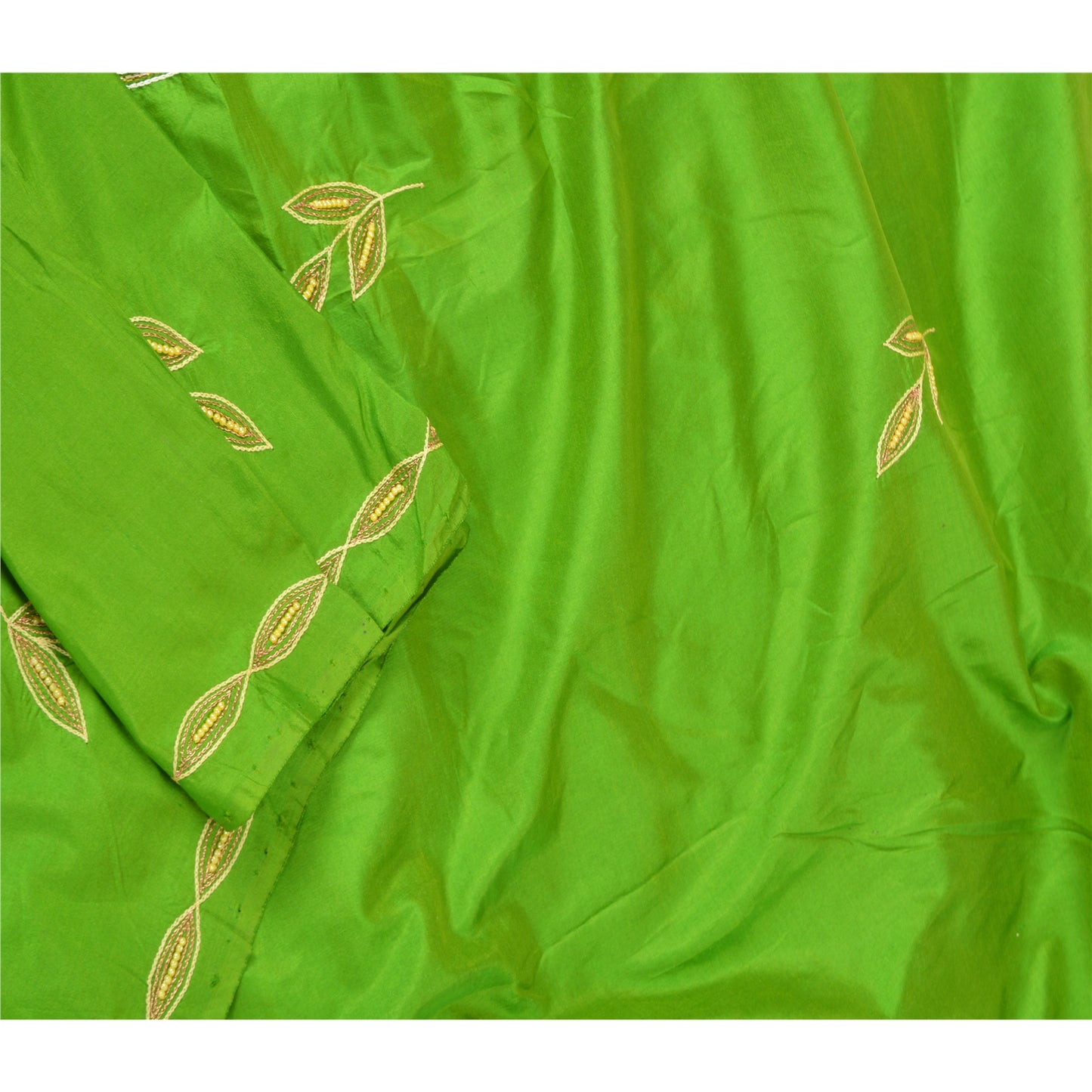 Sanskriti Vintage Green Long Dupatta Stole 100% Pure Silk Hand Beaded Scarves