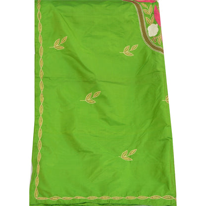 Sanskriti Vintage Green Long Dupatta Stole 100% Pure Silk Hand Beaded Scarves