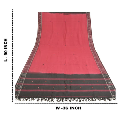 Sanskriti Vintage Black/Dark Red Long Dupatta Stole Pure Cotton Woven Ikat Hijab