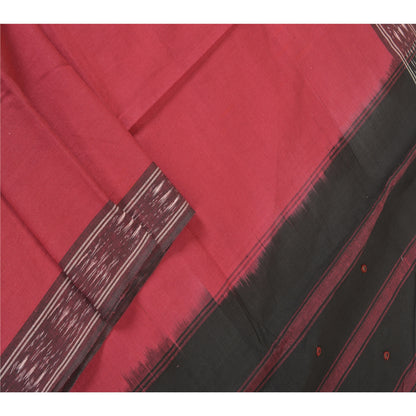 Sanskriti Vintage Black/Dark Red Long Dupatta Stole Pure Cotton Woven Ikat Hijab