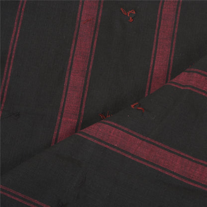Sanskriti Vintage Black/Dark Red Long Dupatta Stole Pure Cotton Woven Ikat Hijab