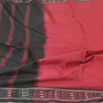 Sanskriti Vintage Black/Dark Red Long Dupatta Stole Pure Cotton Woven Ikat Hijab
