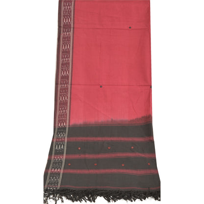 Sanskriti Vintage Black/Dark Red Long Dupatta Stole Pure Cotton Woven Ikat Hijab