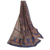 Sanskriti Vintage Long Dupatta Stole Blend Silk Blue Hijab Block Printed Scarves