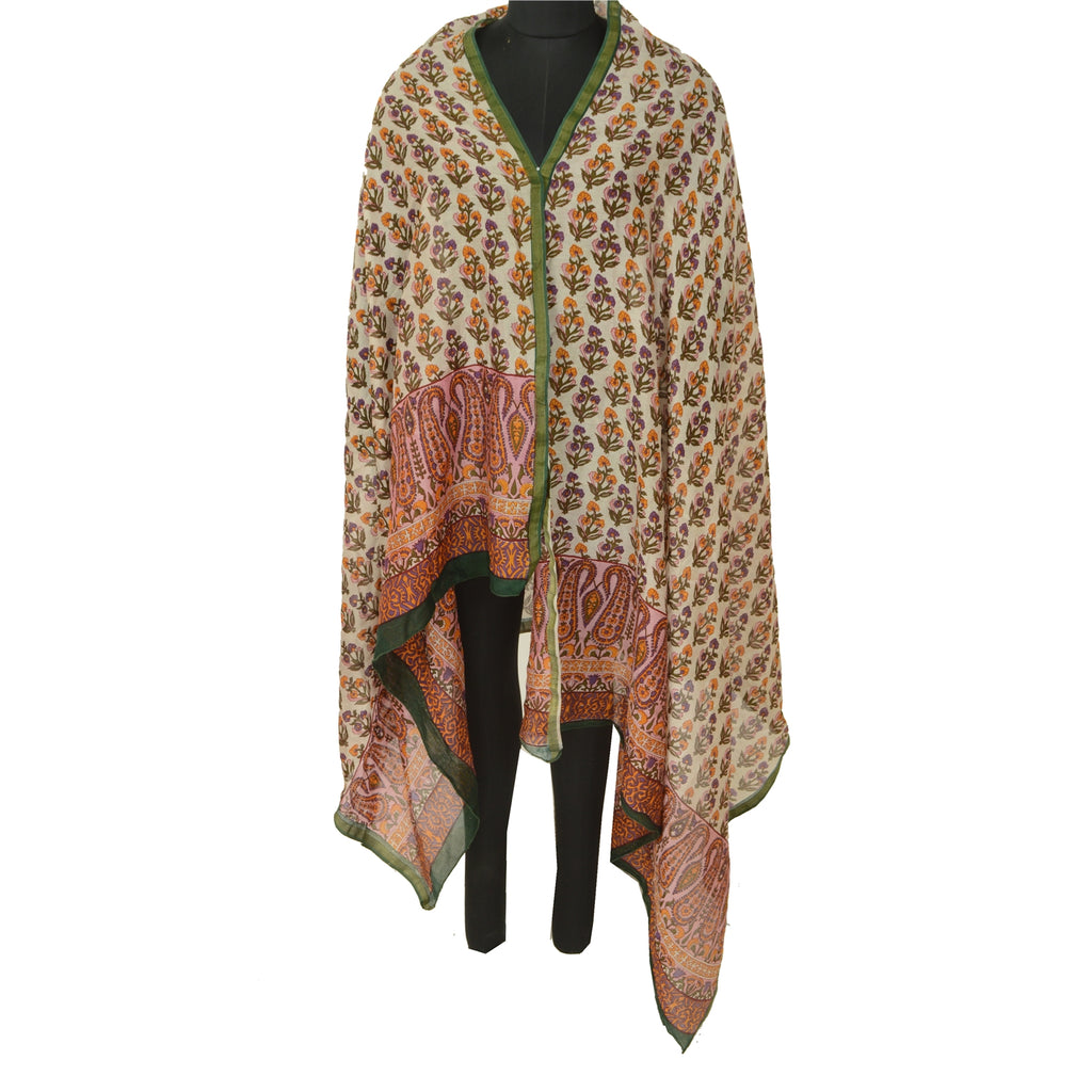 Sanskriti Vintage Long Dupatta Stole Pure Cotton White Hijab Printed Scarves