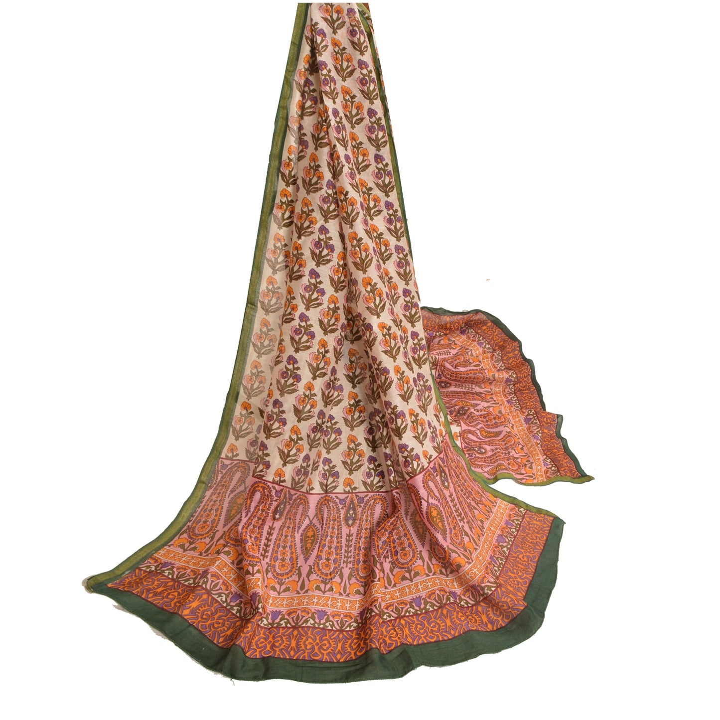 Sanskriti Vintage Long Dupatta Stole Pure Cotton White Hijab Printed Scarves