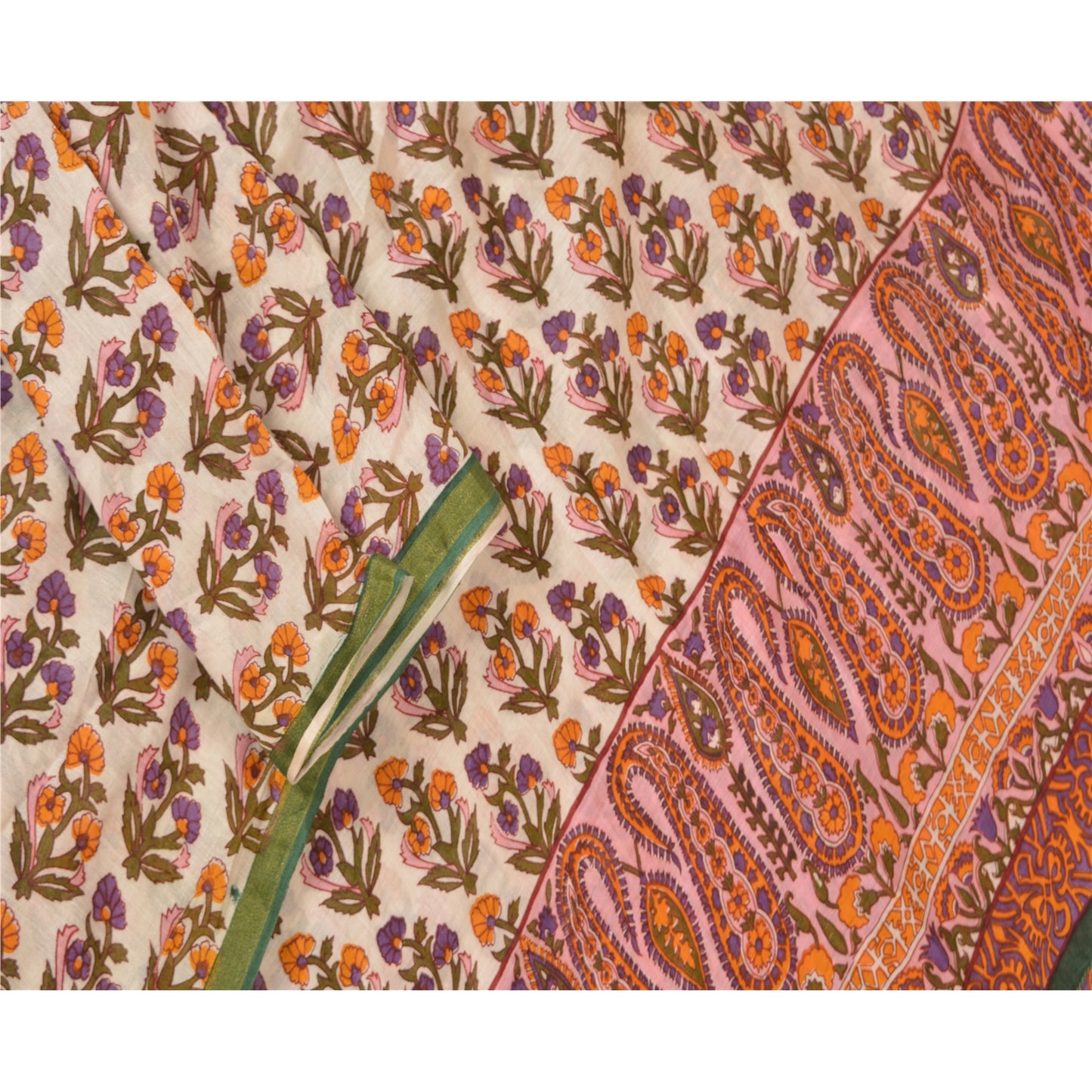 Sanskriti Vintage Long Dupatta Stole Pure Cotton White Hijab Printed Scarves