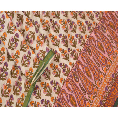 Sanskriti Vintage Long Dupatta Stole Pure Cotton White Hijab Printed Scarves