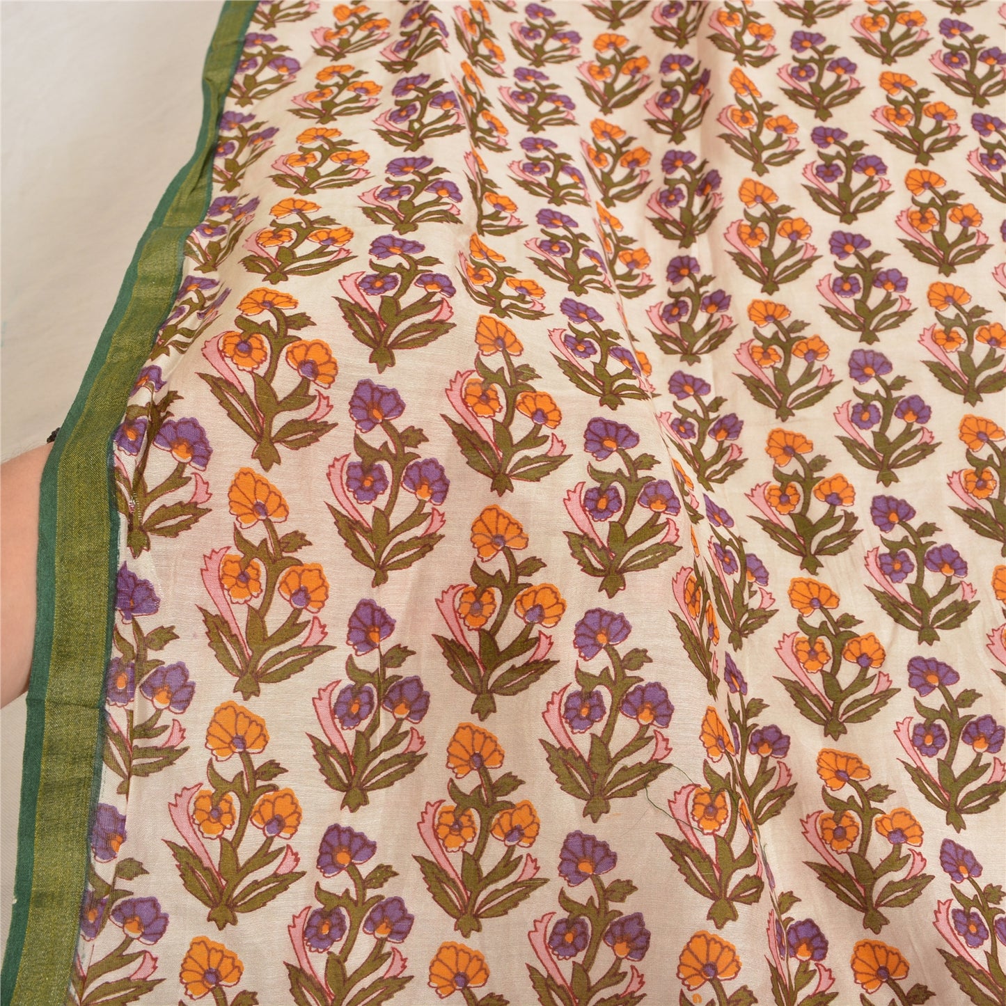 Sanskriti Vintage Long Dupatta Stole Pure Cotton White Hijab Printed Scarves