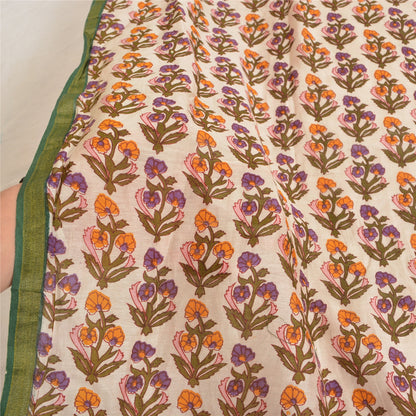 Sanskriti Vintage Long Dupatta Stole Pure Cotton White Hijab Printed Scarves