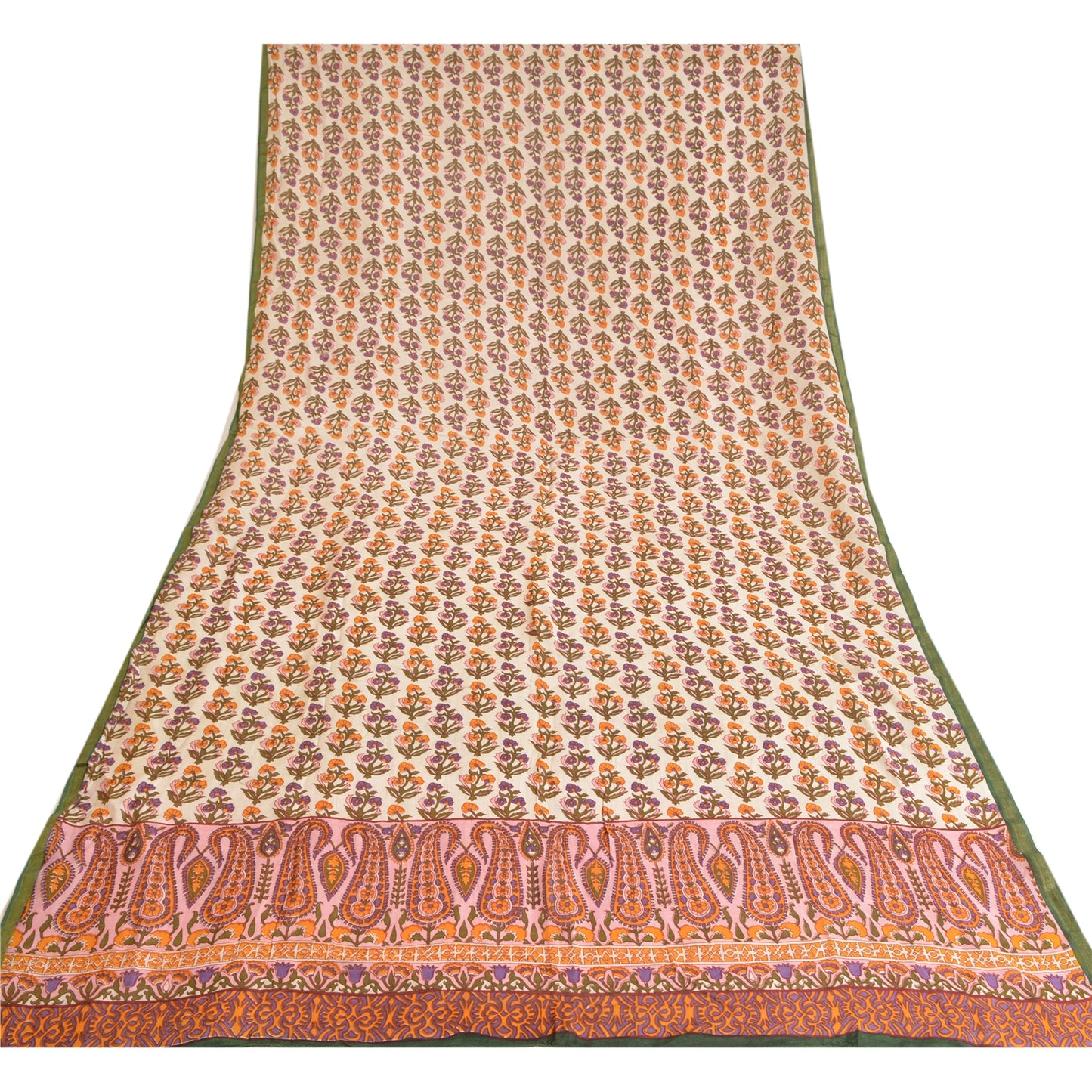 Sanskriti Vintage Long Dupatta Stole Pure Cotton White Hijab Printed Scarves