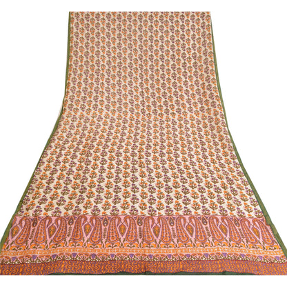 Sanskriti Vintage Long Dupatta Stole Pure Cotton White Hijab Printed Scarves