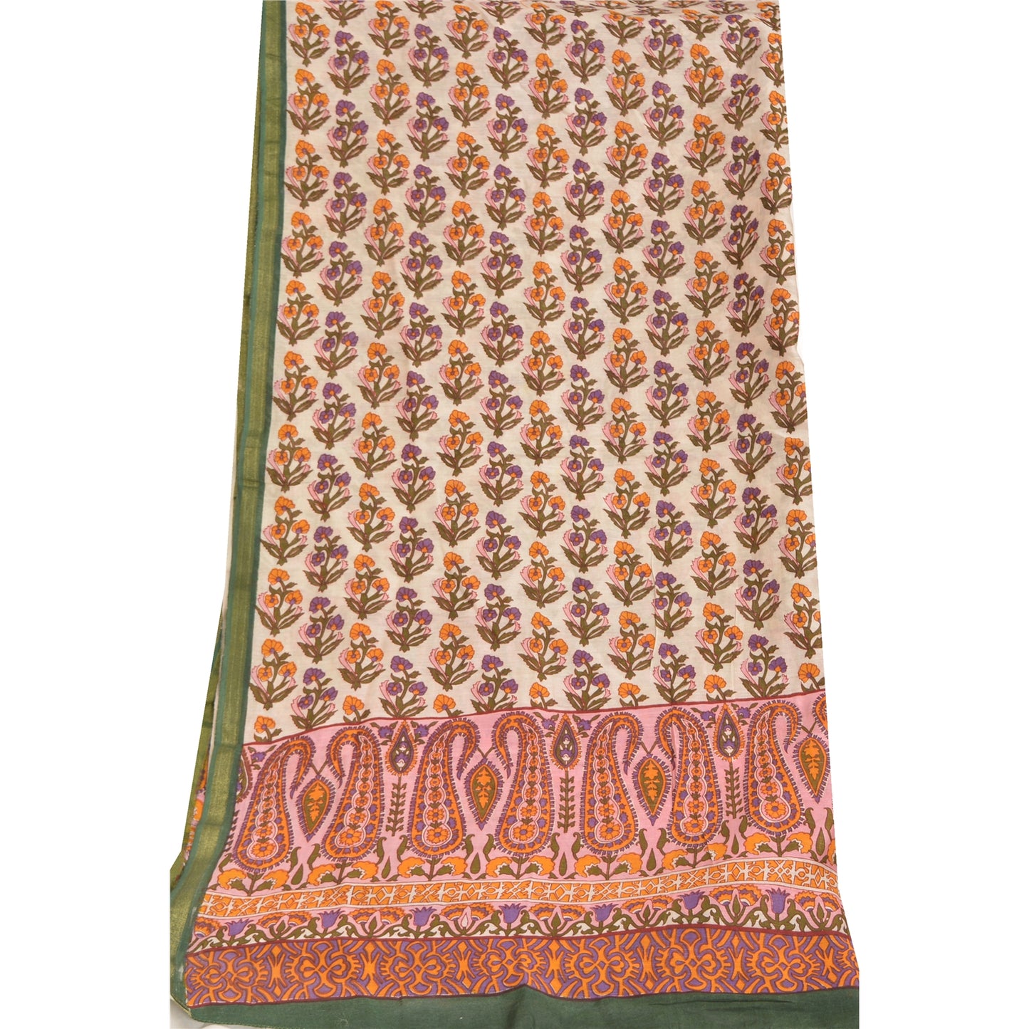 Sanskriti Vintage Long Dupatta Stole Pure Cotton White Hijab Printed Scarves