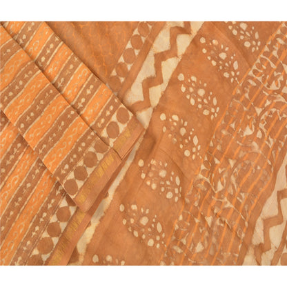 Sanskriti Vintage Dupatta Long Stole Pure Chanderi Silk Brown Batik Work Scarves