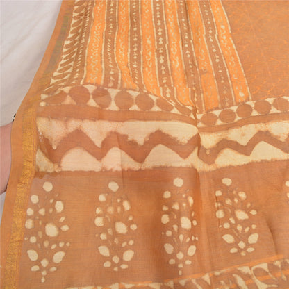 Sanskriti Vintage Dupatta Long Stole Pure Chanderi Silk Brown Batik Work Scarves