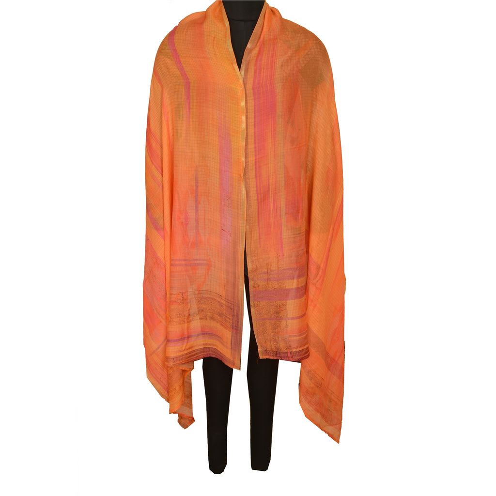 Санскрити Винтаж шафран/розовый длинный дупатта/палантин хлопковый шелковый набивной хиджаб