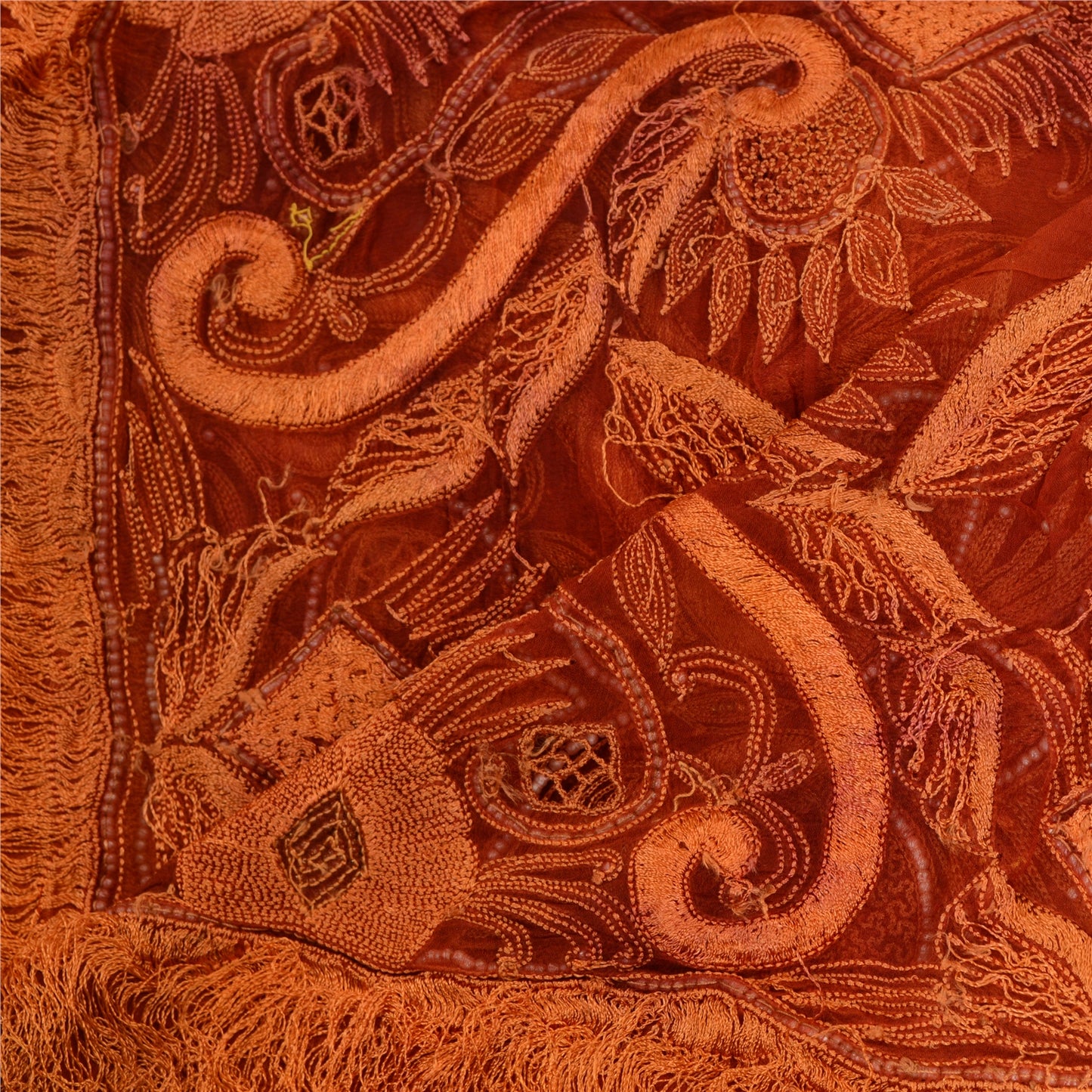 Sanskriti Vintage Orange Dupatta Long Stole Pure Chiffon Silk Handmade Tie-Dye