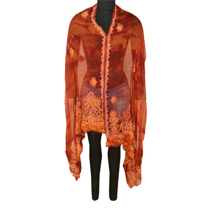 Sanskriti Vintage Orange Dupatta Long Stole Pure Chiffon Silk Handmade Tie-Dye