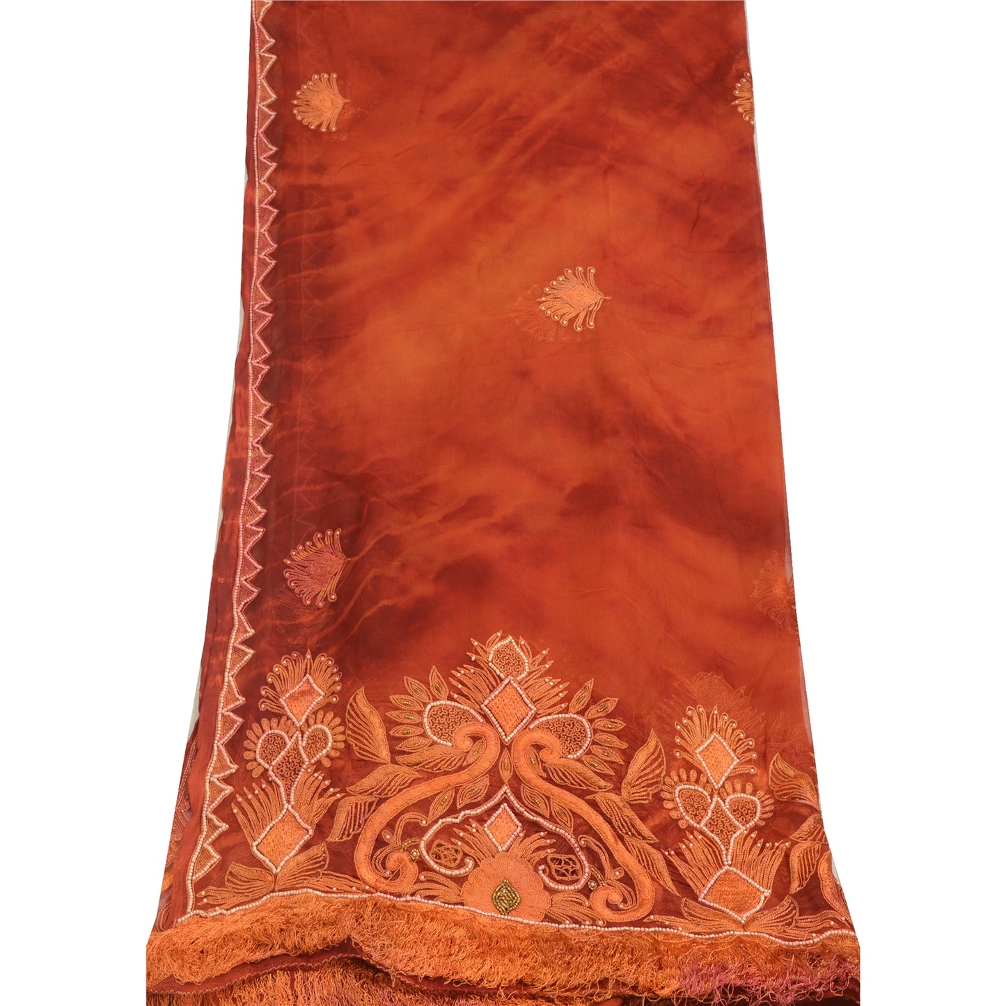 Sanskriti Vintage Orange Dupatta Long Stole Pure Chiffon Silk Handmade Tie-Dye
