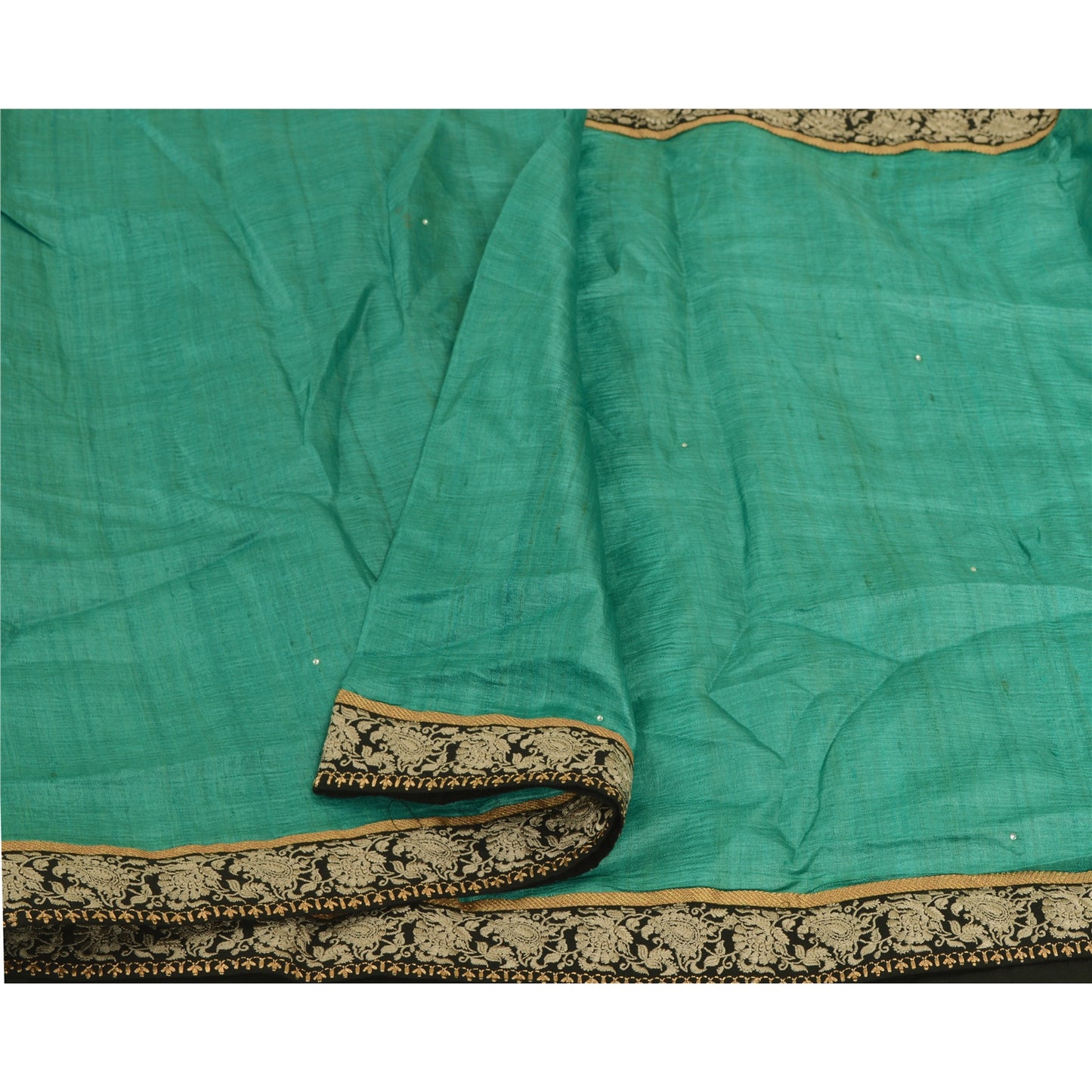 Sanskriti Vintage Sea Green Long Dupatta Stole Pure Silk Embroidered Scarves