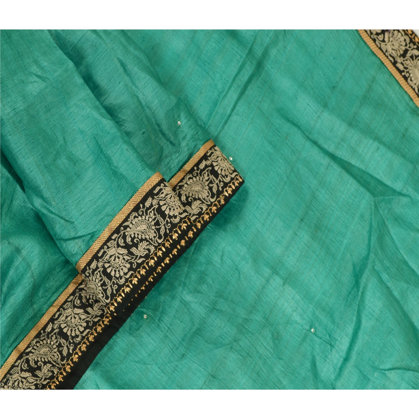 Sanskriti Vintage Sea Green Long Dupatta Stole Pure Silk Embroidered Scarves