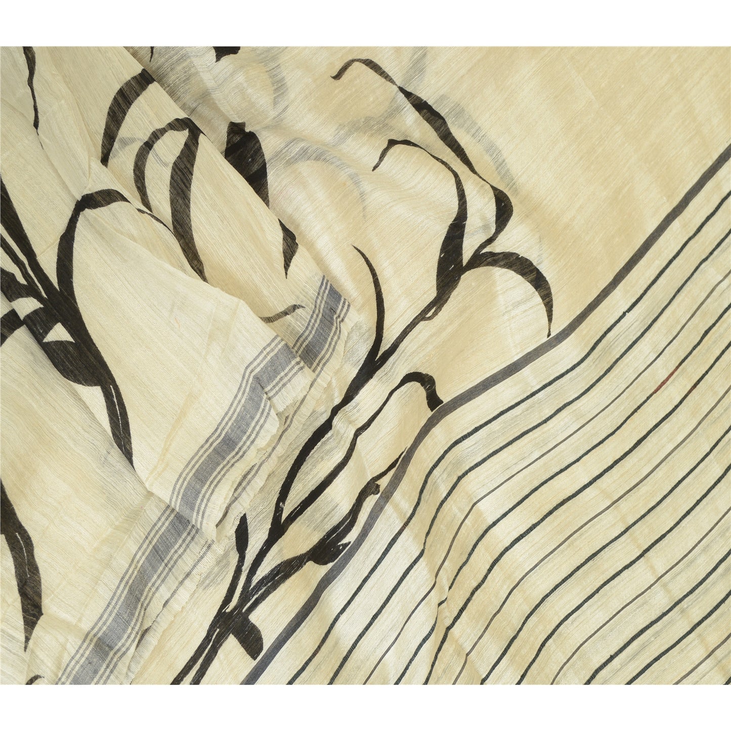 Sanskriti Vintage Elfenben Lange Dupatta/Stole Ren Håndvævet Silke Trykte Tørklæder