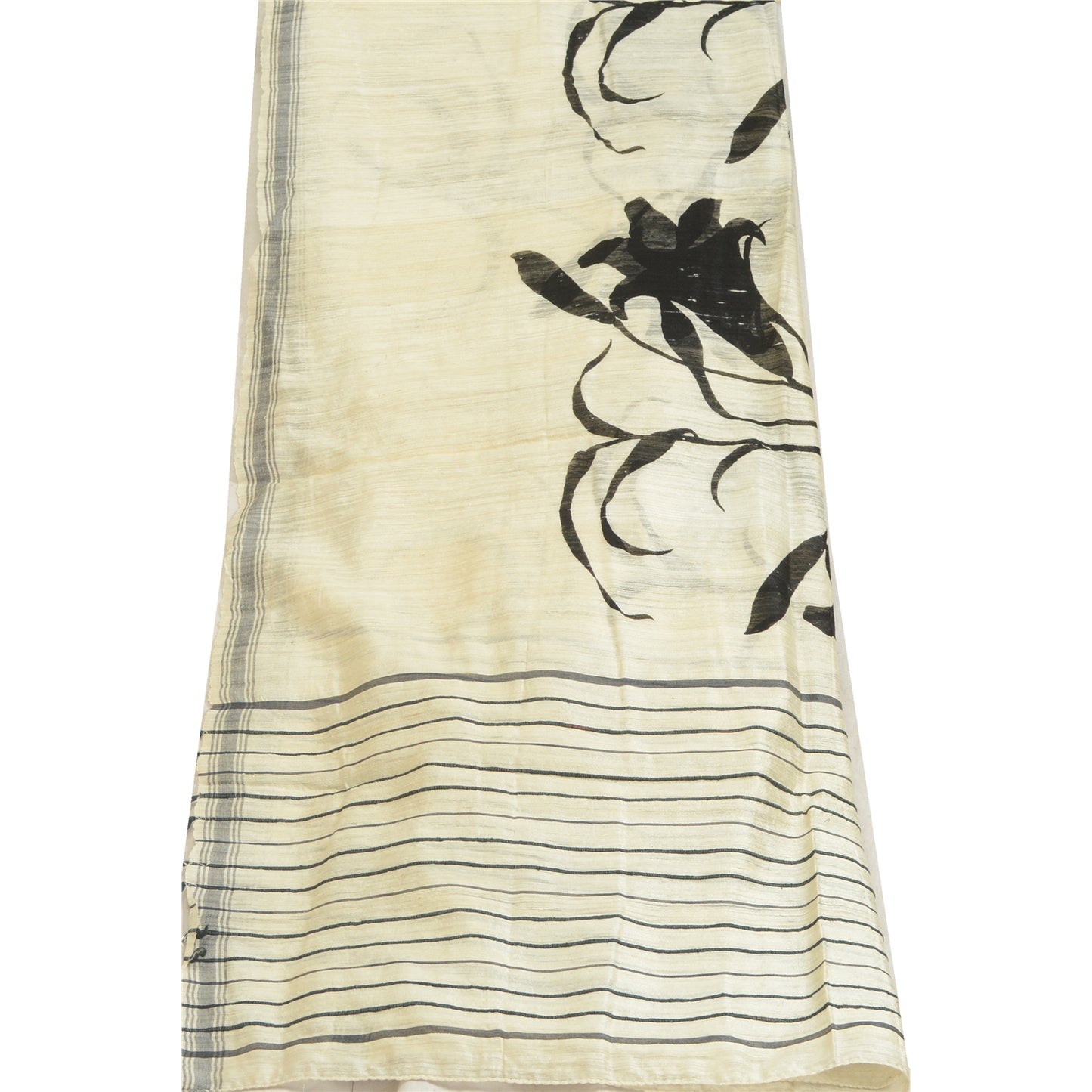 Sanskriti Vintage Elfenben Lange Dupatta/Stole Ren Håndvævet Silke Trykte Tørklæder