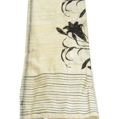 Sanskriti Vintage Elfenben Lange Dupatta/Stole Ren Håndvævet Silke Trykte Tørklæder