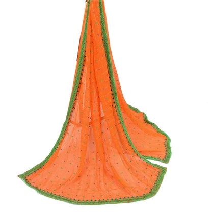 Sanskriti Vintage Long Orange Dupatta/Stole Blend Silk Hand Beaded Woven Scarves