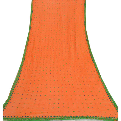 Sanskriti Vintage Long Orange Dupatta/Stole Blend Silk Hand Beaded Woven Scarves