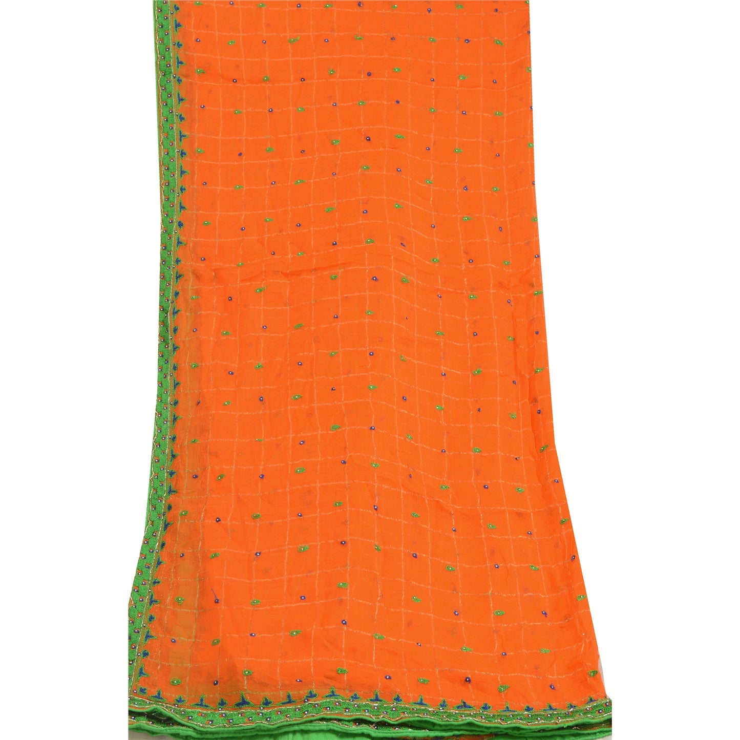 Sanskriti Vintage Long Orange Dupatta/Stole Blend Silk Hand Beaded Woven Scarves