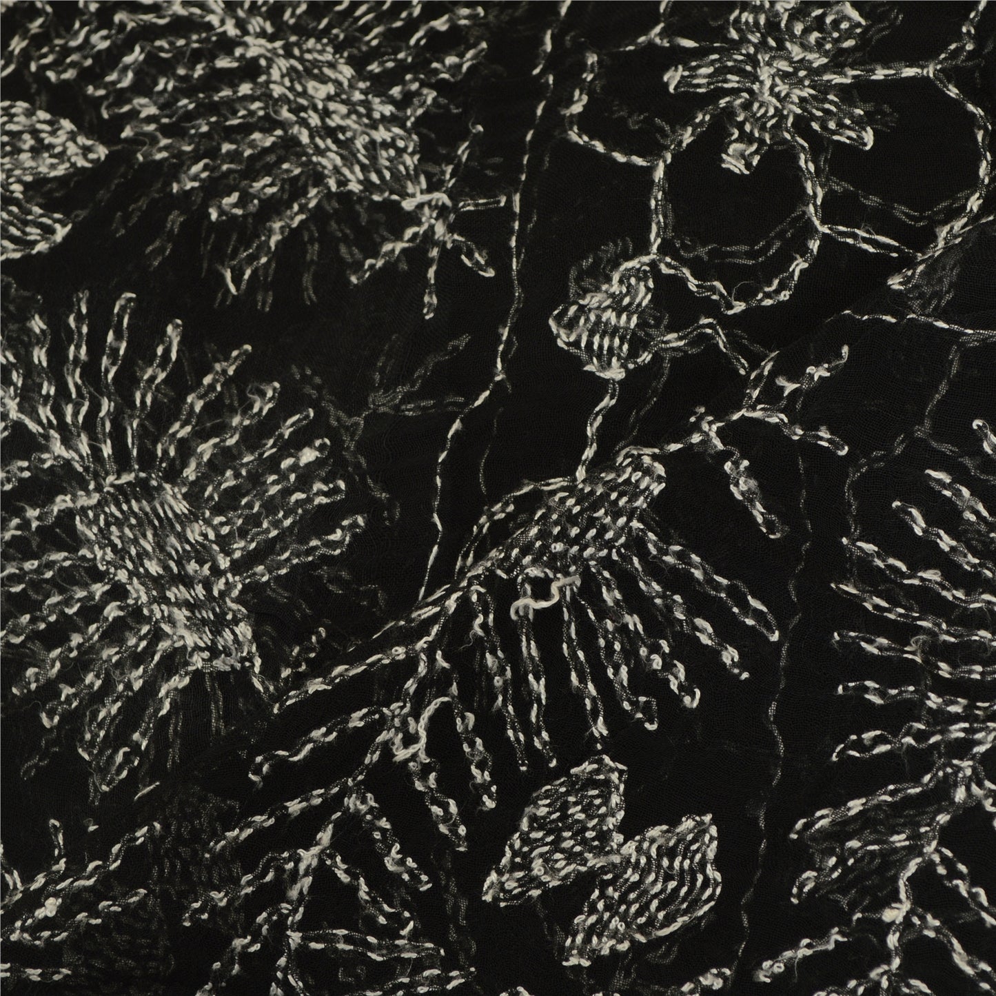 Sanskriti Vintage Dupatta Long Stole Blend Georgette Black Handmade Kantha Veil