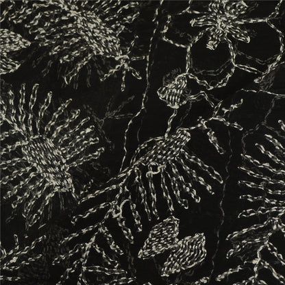 Sanskriti Vintage Dupatta Long Stole Blend Georgette Black Handmade Kantha Veil