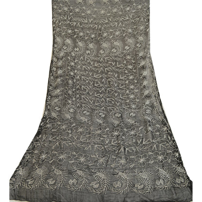 Sanskriti Vintage Dupatta Long Stole Blend Georgette Black Handmade Kantha Veil