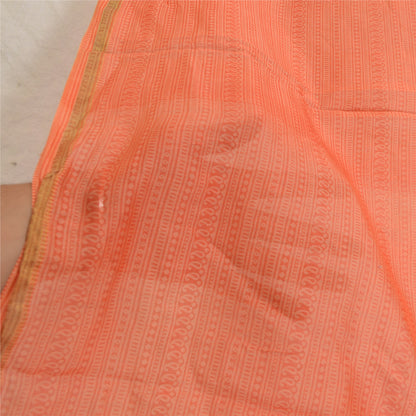 Sanskriti Vintage Fersken/Grøn Ren Silke Dupatta Lange Stola Trykte Wrap Tørklæder