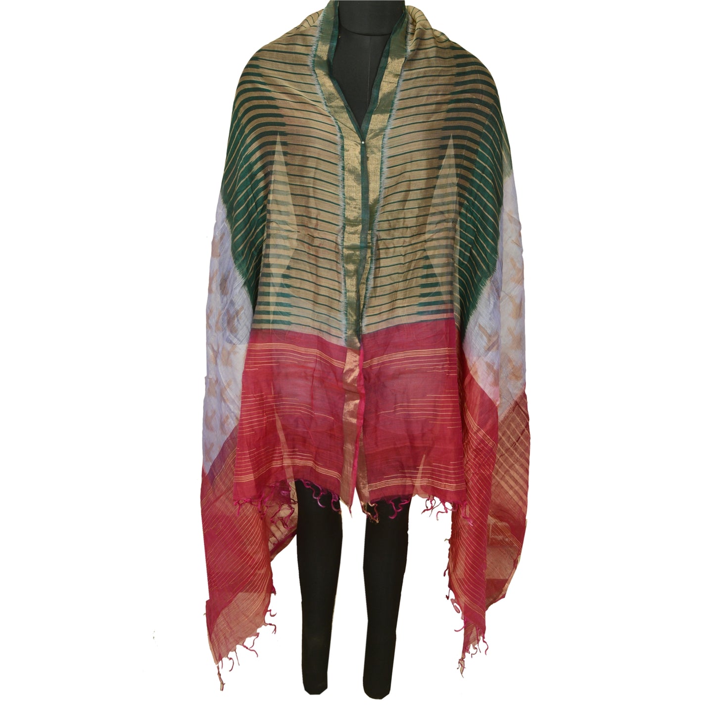 Sanskriti Vintage Multicolour Long Dupatta/Stole Pure Chanderi Silk Woven Veil