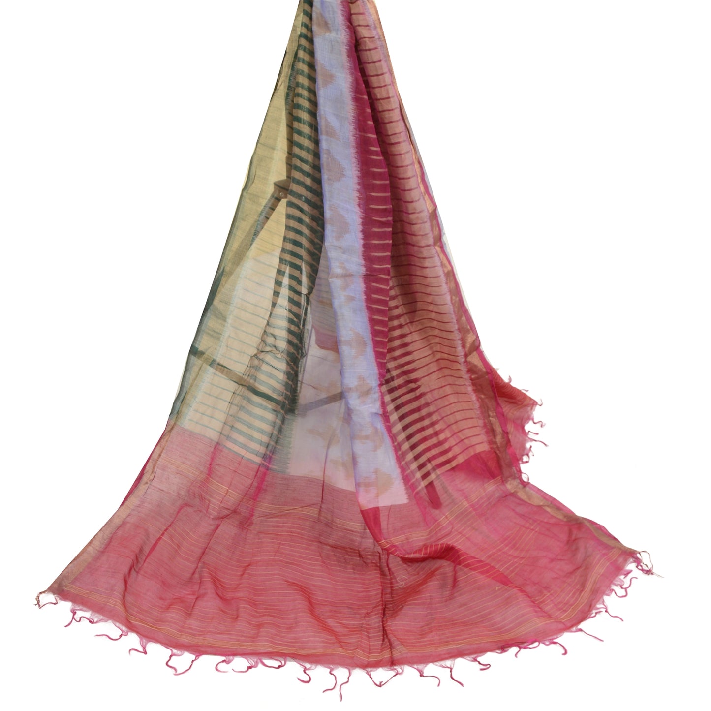 Sanskriti Vintage Multicolour Long Dupatta/Stole Pure Chanderi Silk Woven Veil