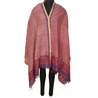 Sanskriti Vintage Long Pink/Purple Dupatta/Stole Pure Chanderi Silk Printed Veil
